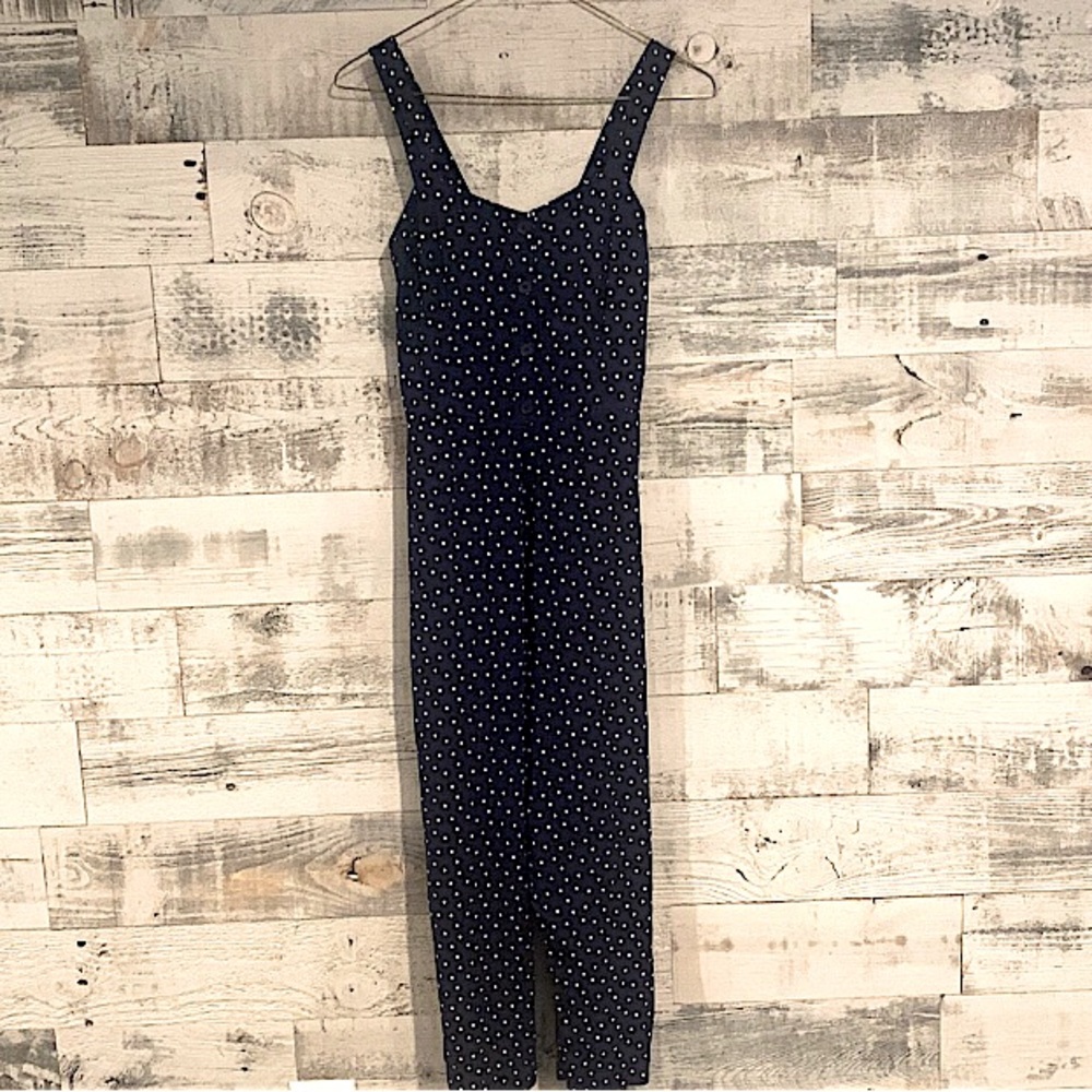 (EUC) Loft Navy Blue & White Polka Dot Tank Top Capri Jumpsuit